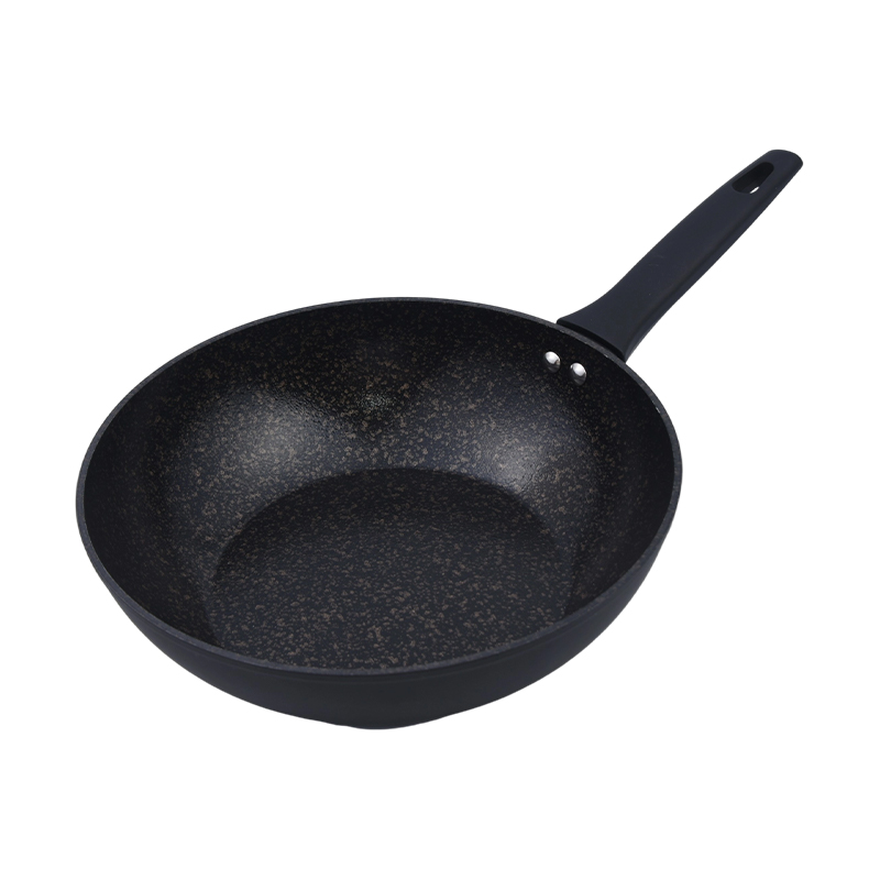 Wok z kutego aluminium z marmurem z czarnego złota